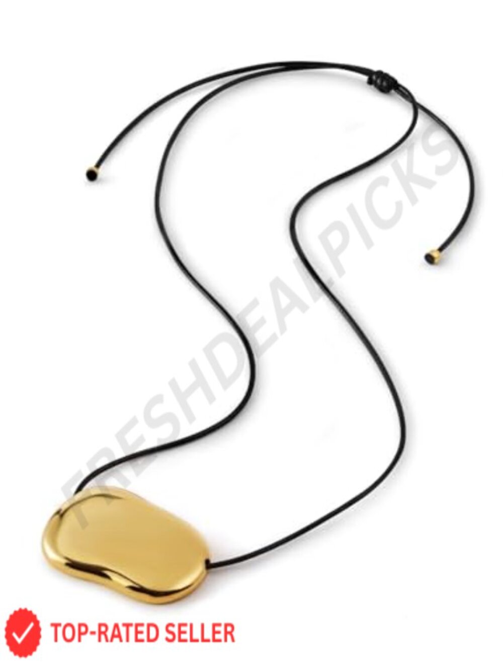 18K PVD Gold Plated Stainless Steel Pendant Necklace Adjustable Black Cord